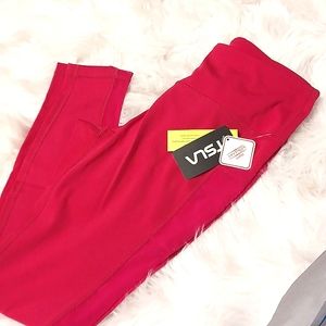 Tesla leggings, gym pants, large, hot pink, pockets, sheer accents, full length,